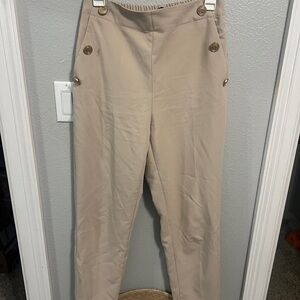 Zara Beige High-Waist Button Detail Trousers